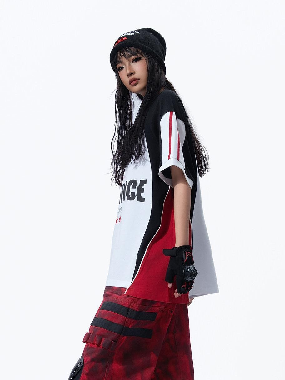MOGONGSHE Red Cyberpunk Multi Strap Knee Pad Suspender Women's Cargo Pants