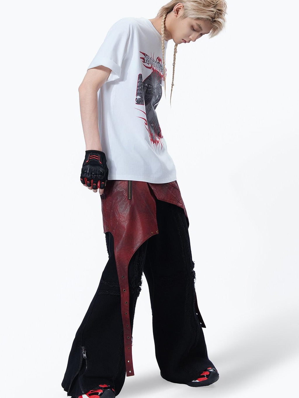 MOGONGSHE Removable Panel Washed American Vintage Heavy Duty Women's Denim Wide-leg Jeans
