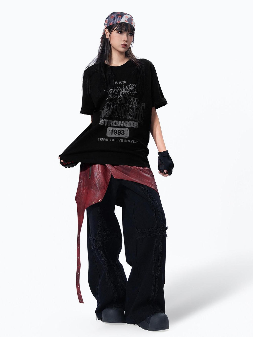 MOGONGSHE Removable Panel Washed American Vintage Heavy Duty Women's Denim Wide-leg Jeans