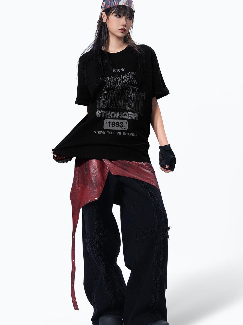 MOGONGSHE Removable Panel Washed American Vintage Heavy Duty Women's Denim Wide-leg Jeans