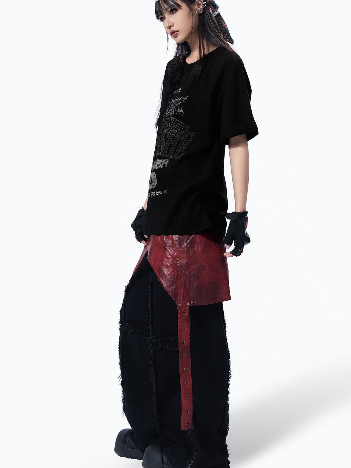 MOGONGSHE Removable Panel Washed American Vintage Heavy Duty Women's Denim Wide-leg Jeans