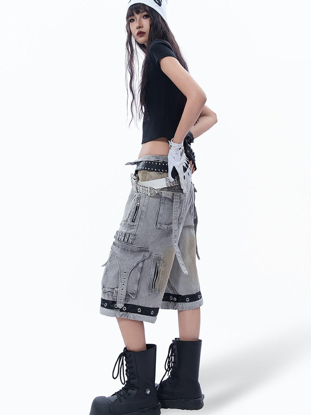 MOGONGSHE Retro Asian Letter Print Alternative Slim Fit Half Sleeve Women's Crop Tops