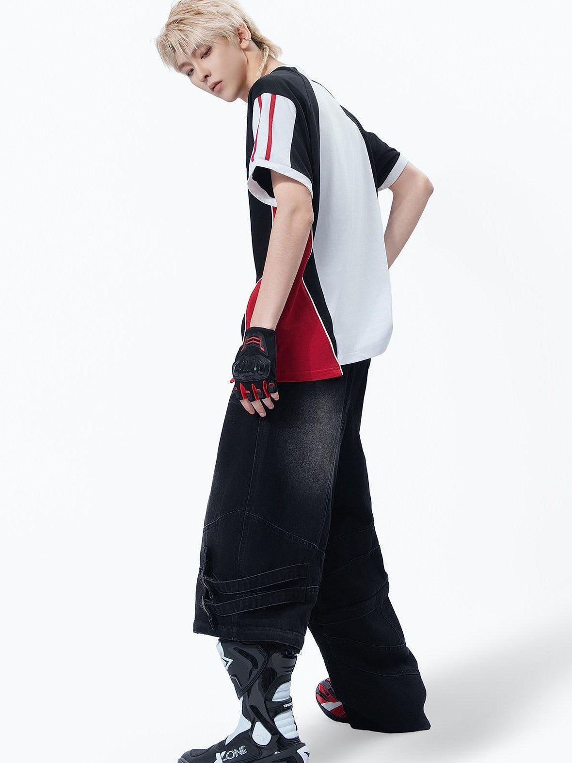 MOGONGSHE Retro Colorblock Jersey Print Oversized Women's Cotton Short Sleeve T-shirts