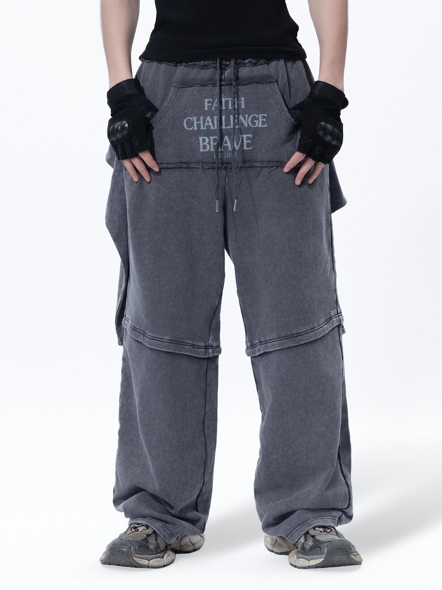 MOGONGSHE Retro Gray American Vintage Slimming Faux Two Piece Women's Wide-leg Pants