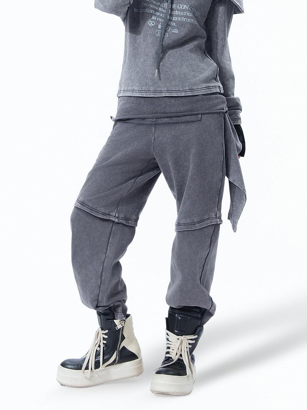 MOGONGSHE Retro Gray American Vintage Slimming Faux Two Piece Women's Wide-leg Pants