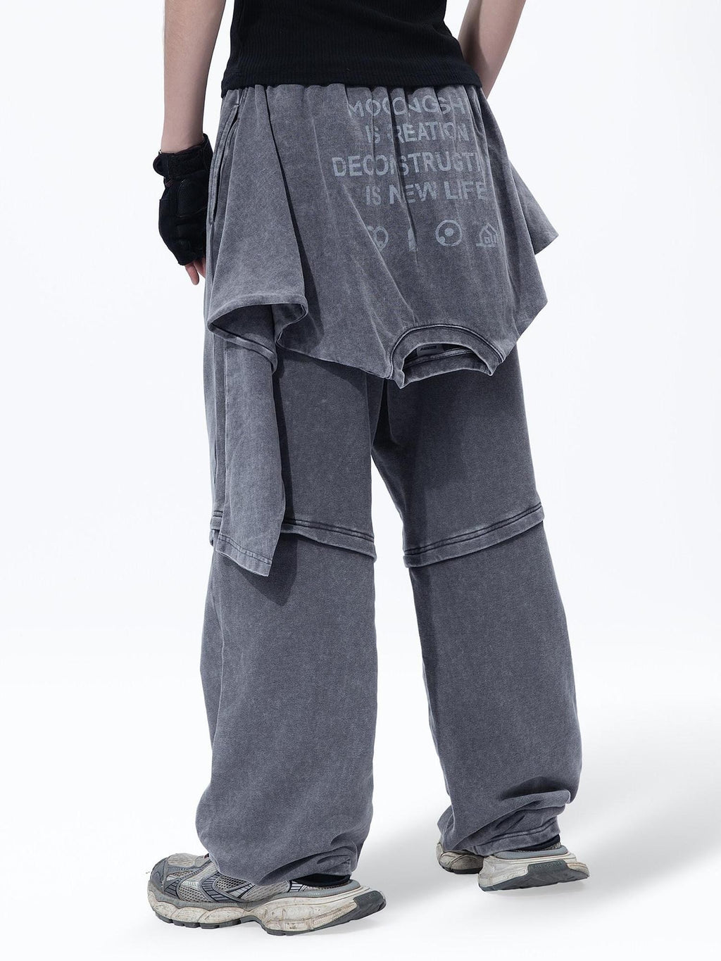 MOGONGSHE Retro Gray American Vintage Slimming Faux Two Piece Women's Wide-leg Pants