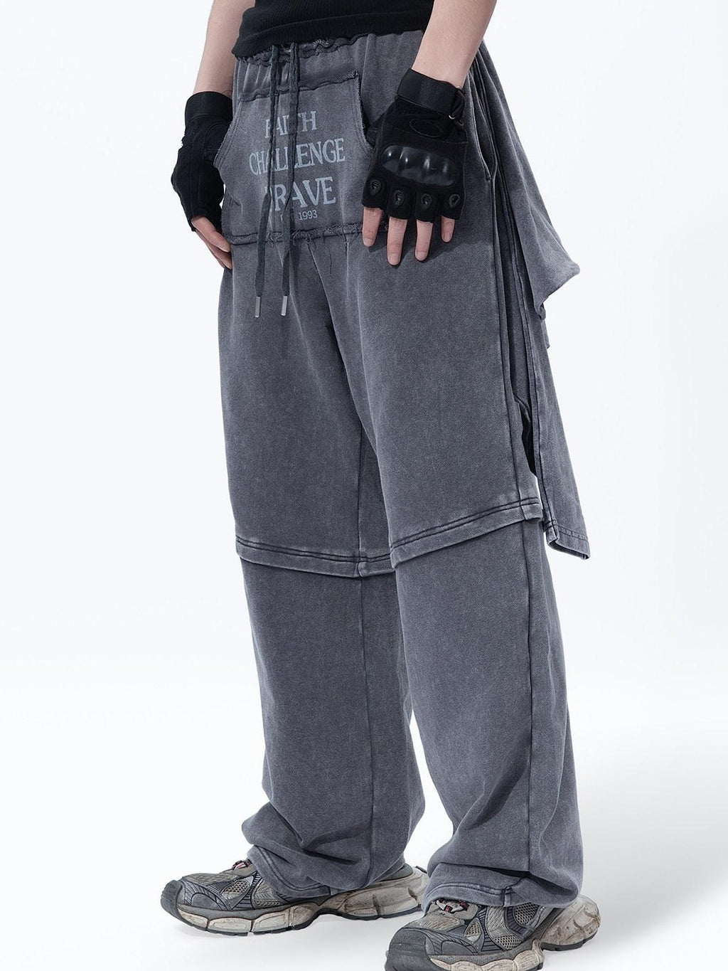 MOGONGSHE Retro Gray American Vintage Slimming Faux Two Piece Women's Wide-leg Pants