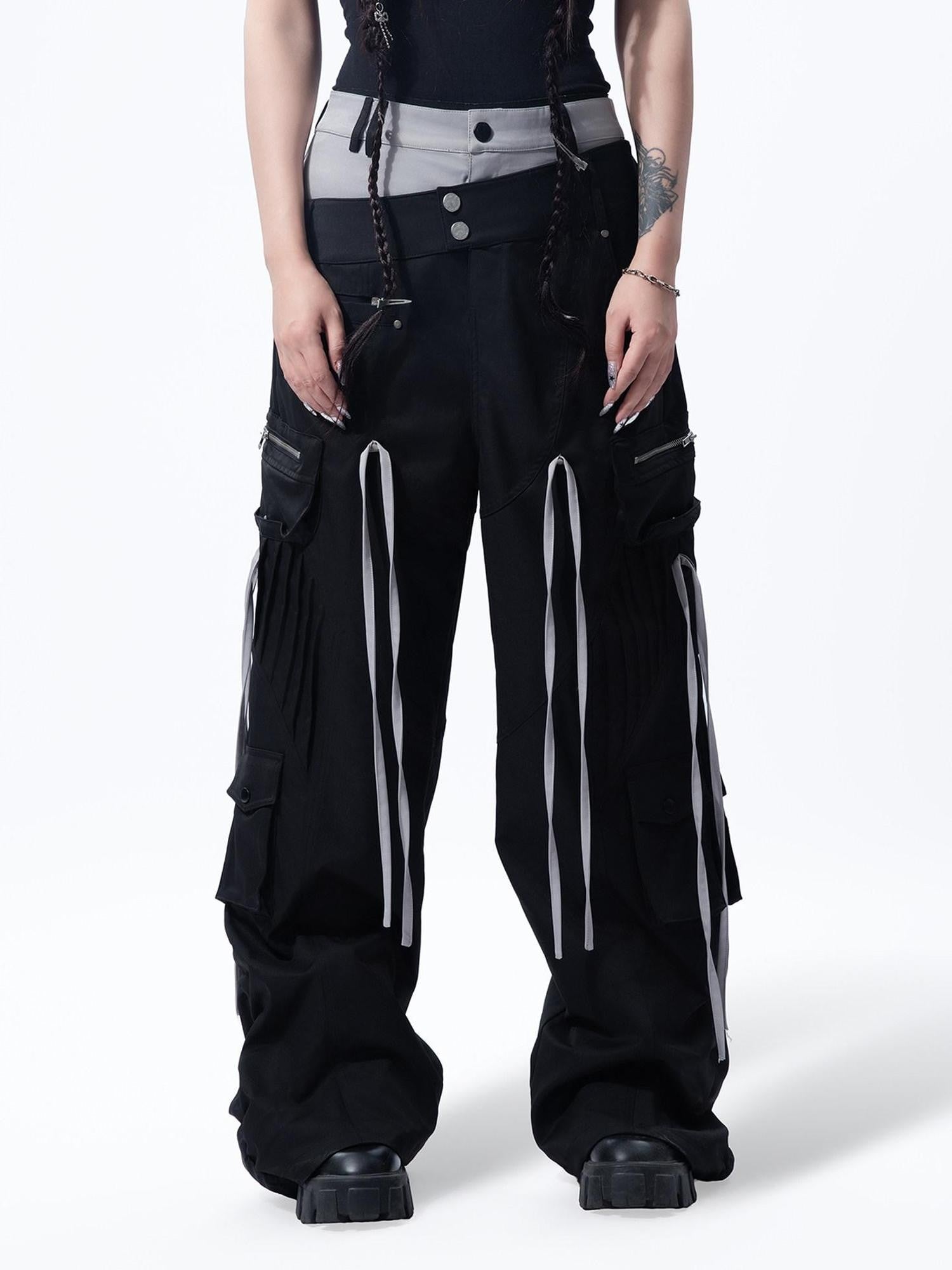 MOGONGSHE Retro Heavy Patchwork Workwear Women's Relaxed Straight-leg Pants