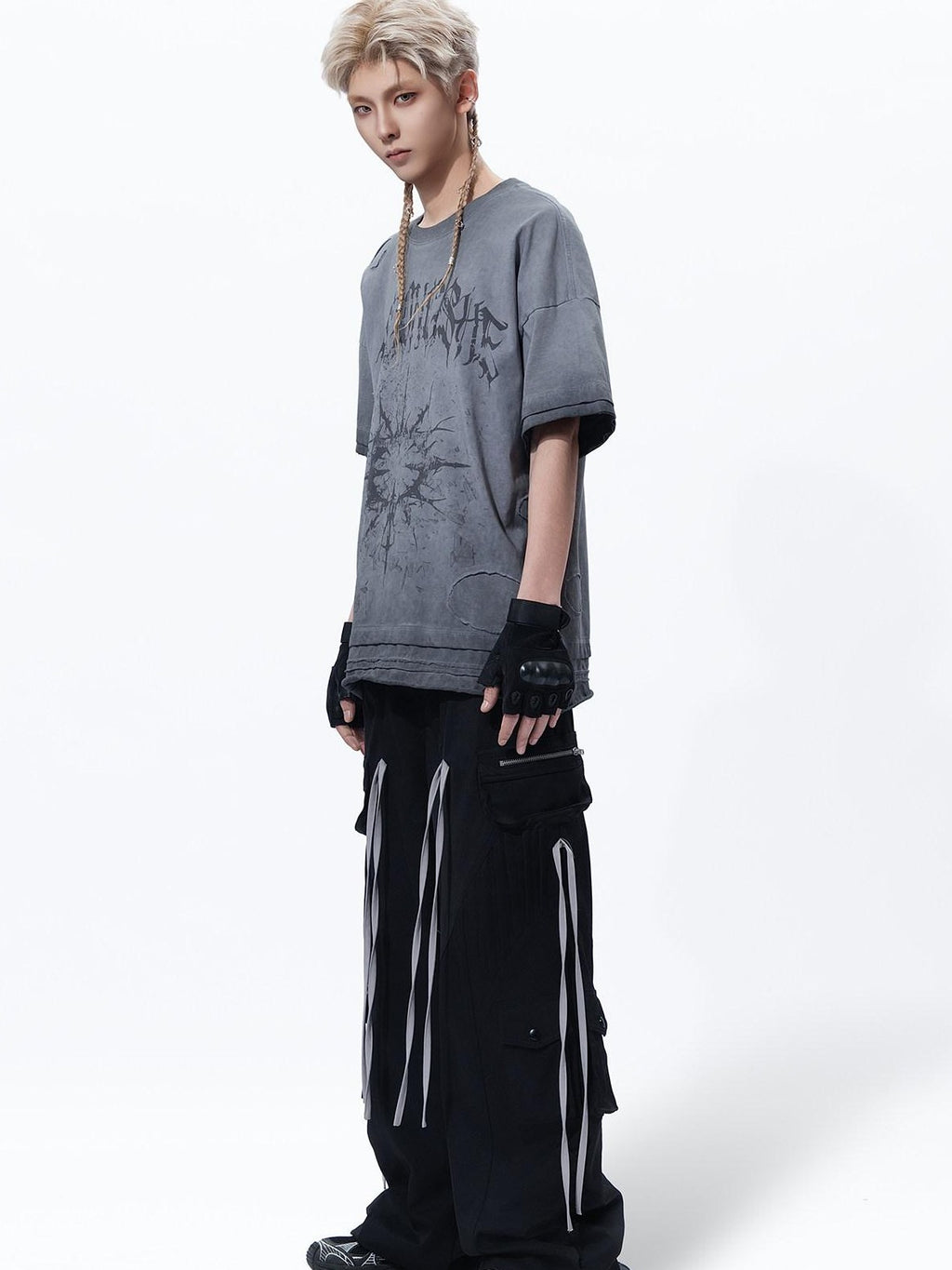 MOGONGSHE Retro Heavy Patchwork Workwear Women's Relaxed Straight-leg Pants