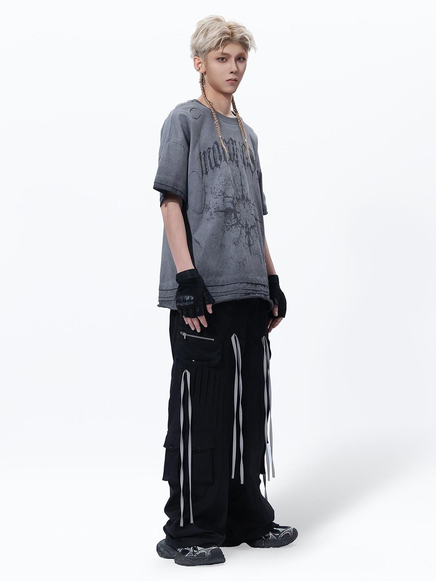 MOGONGSHE Retro Heavy Patchwork Workwear Women's Relaxed Straight-leg Pants