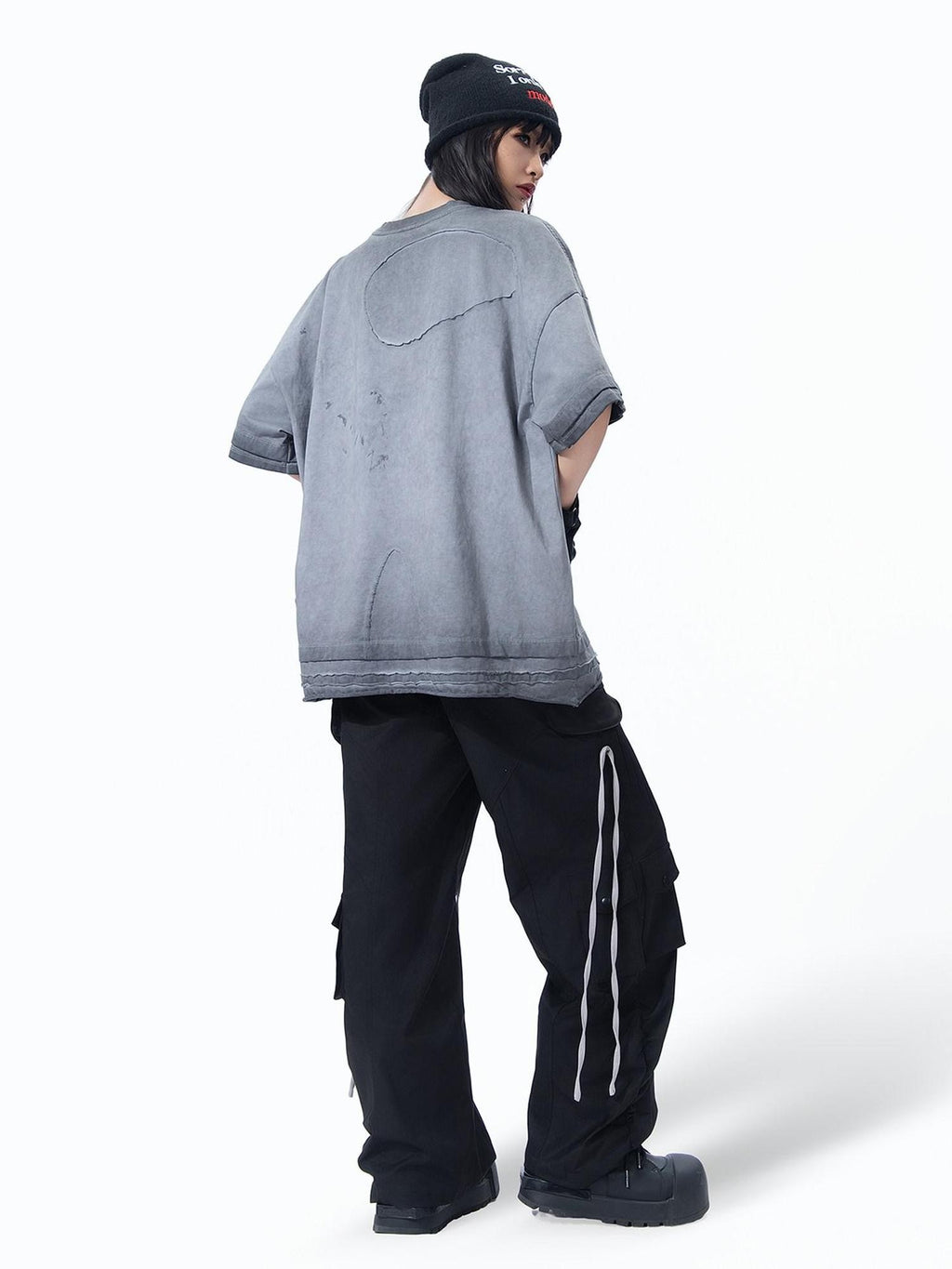 MOGONGSHE Retro Heavy Patchwork Workwear Women's Relaxed Straight-leg Pants