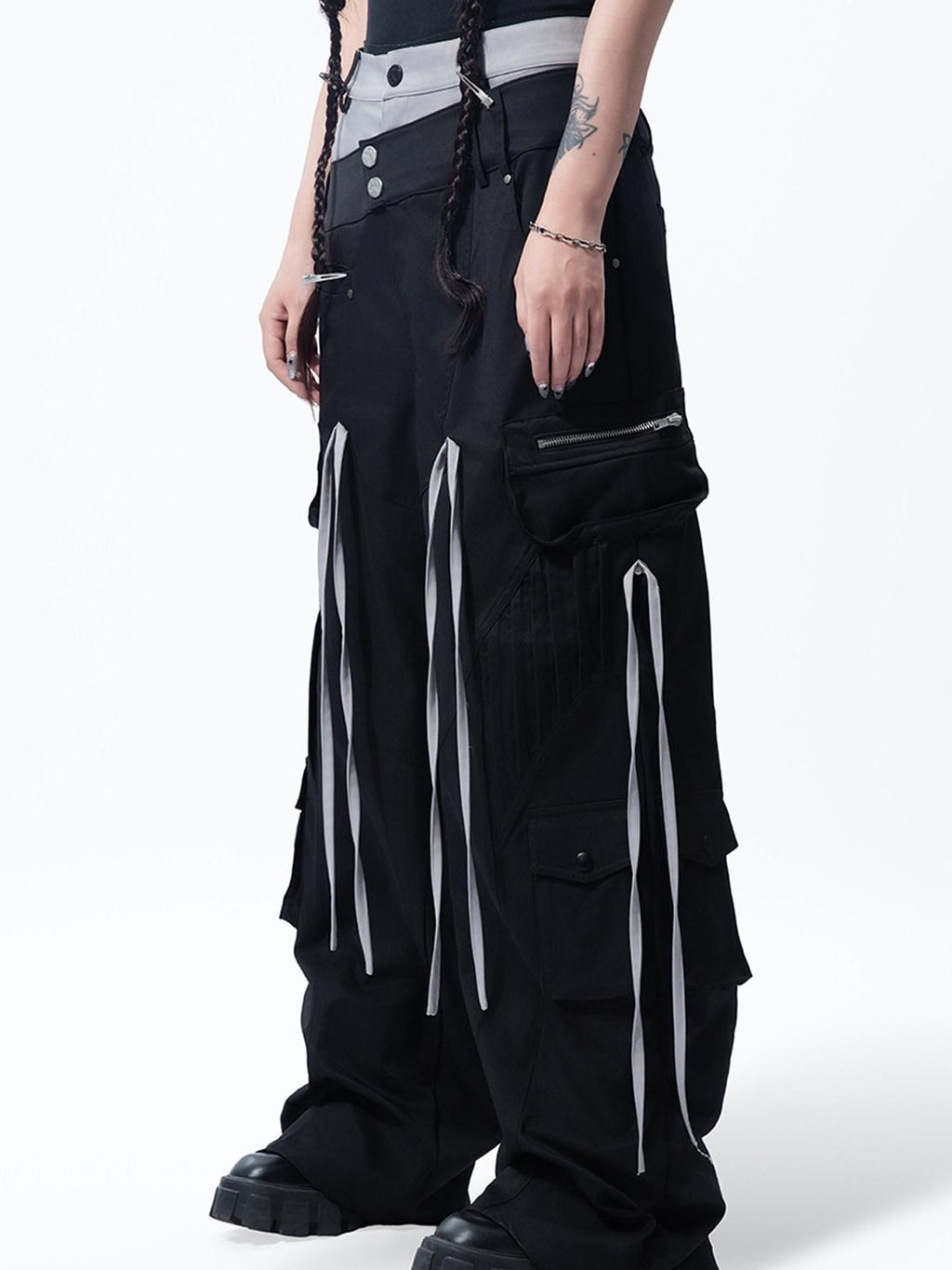 MOGONGSHE Retro Heavy Patchwork Workwear Women's Relaxed Straight-leg Pants