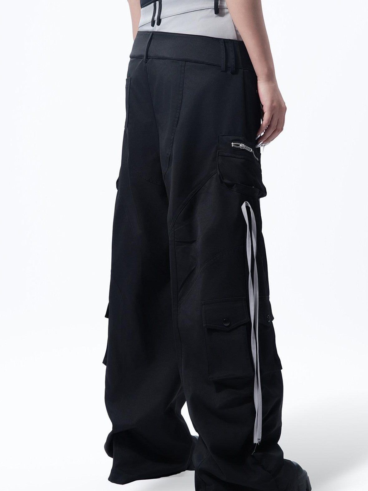 MOGONGSHE Retro Heavy Patchwork Workwear Women's Relaxed Straight-leg Pants