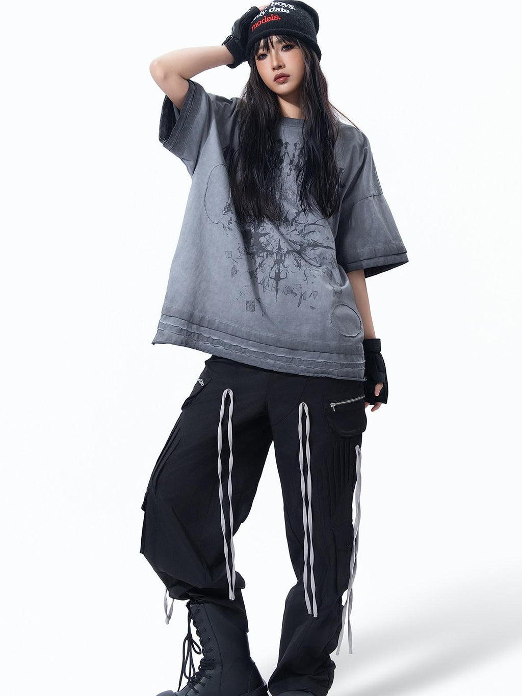 MOGONGSHE Retro Heavy Patchwork Workwear Women's Relaxed Straight-leg Pants