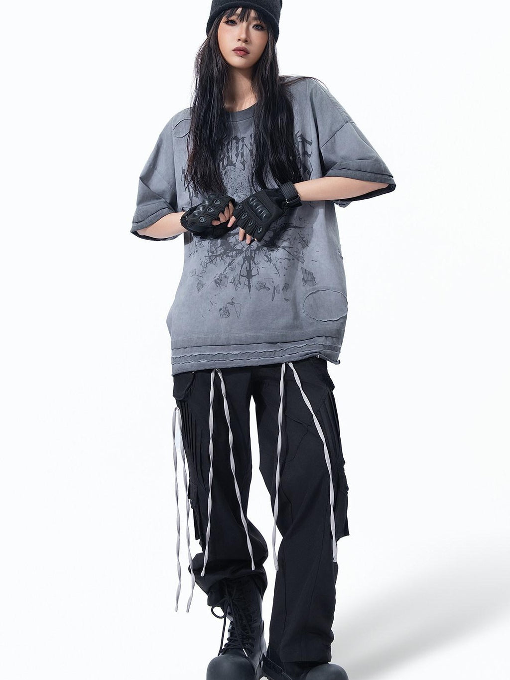 MOGONGSHE Retro Heavy Patchwork Workwear Women's Relaxed Straight-leg Pants