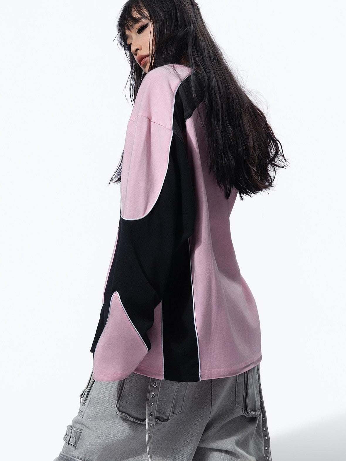 MOGONGSHE Retro Moto Distressed Spray Print Women's Cotton Long Sleeve T-shirts