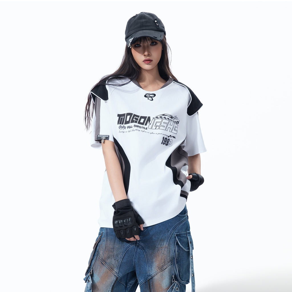 MOGONGSHE_Retro_Racing_Patchwork_Colorblock_Shoulder_Utility_Women's_Short_Sleeve_T-shirts_1039474015046_MISSTT