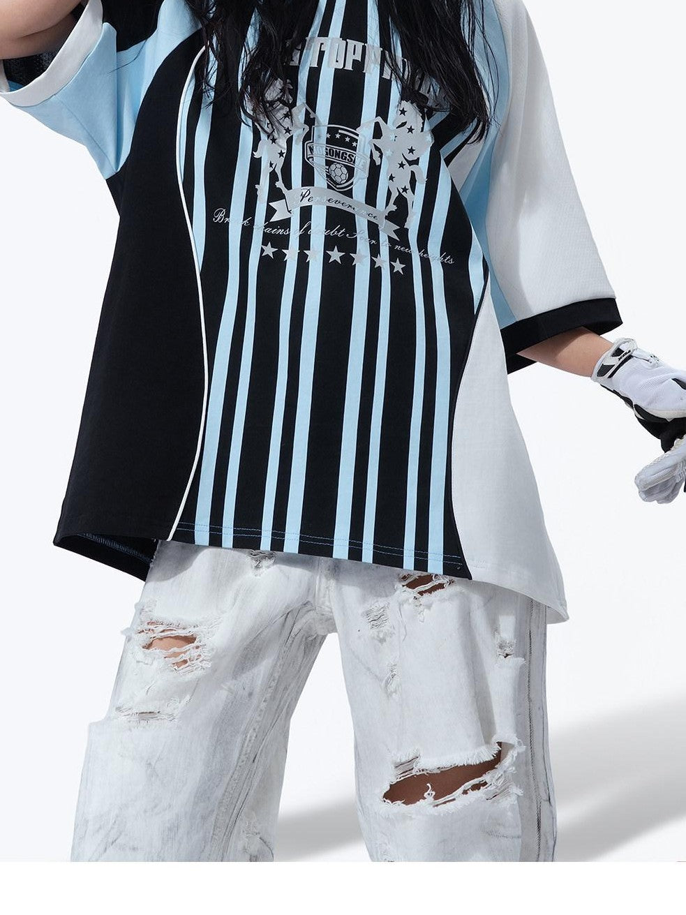 MOGONGSHE Retro Striped Raglan Colorblock Women's Jersey Short Sleeve T-shirts