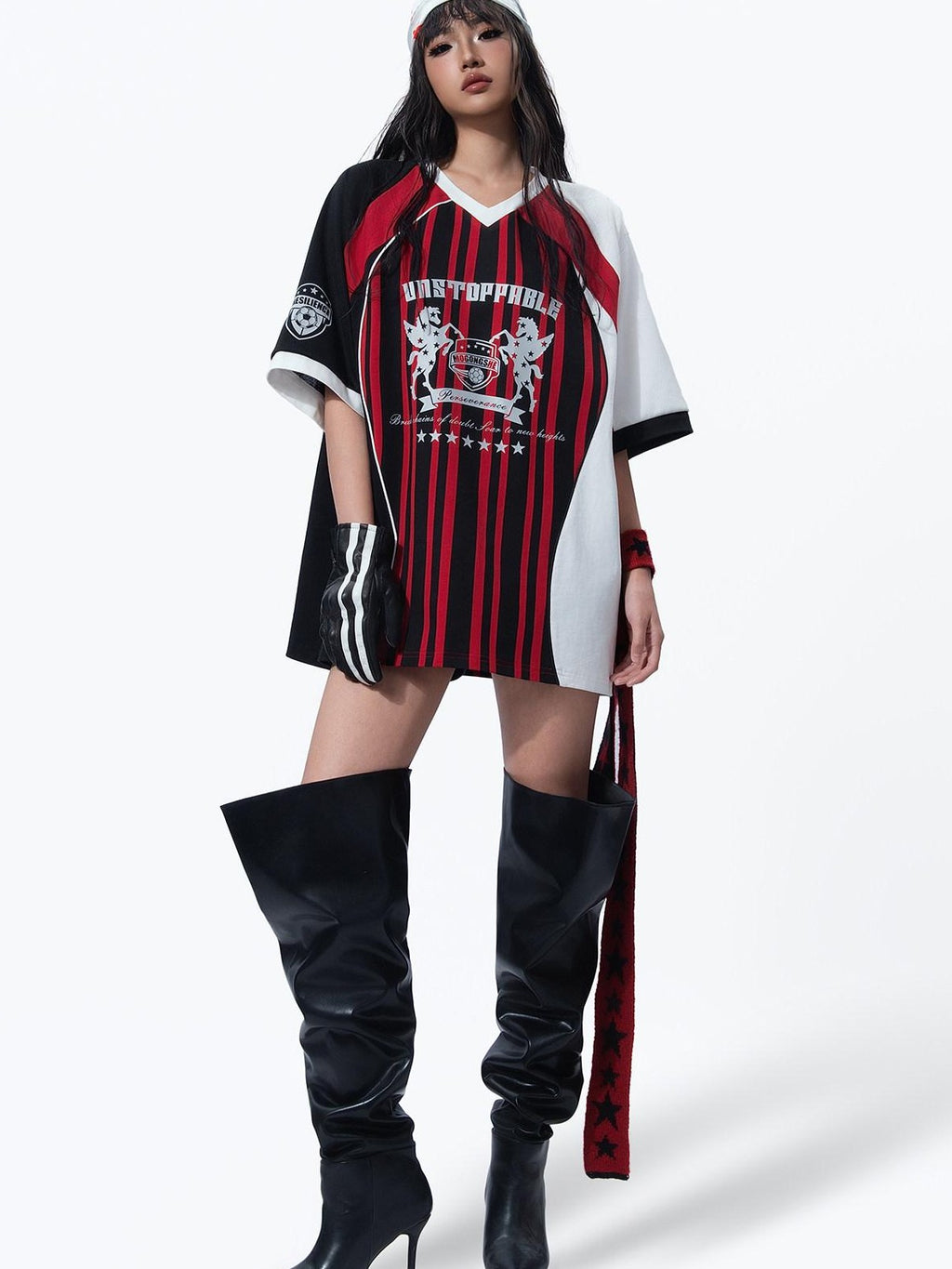MOGONGSHE Retro Striped Raglan Colorblock Women's Jersey Short Sleeve T-shirts