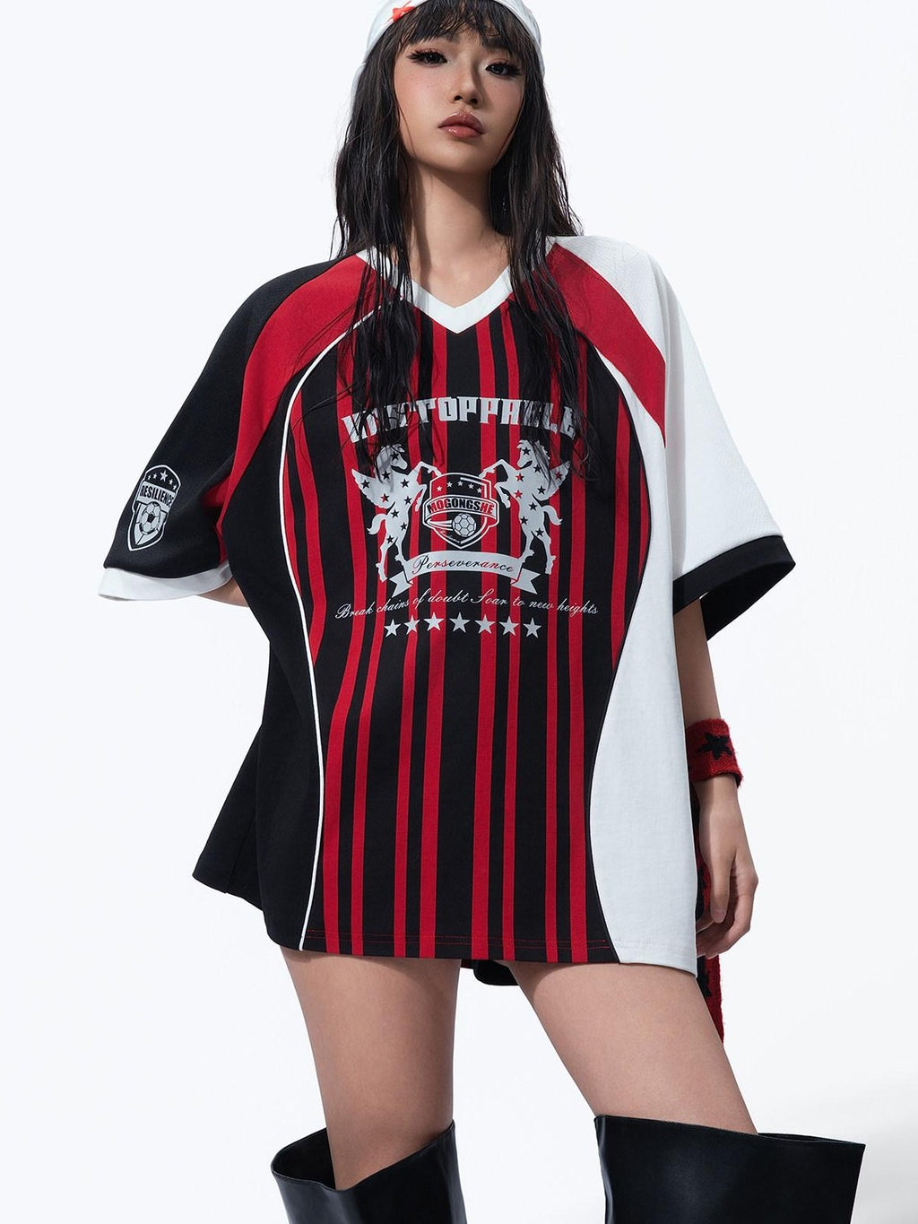 MOGONGSHE Retro Striped Raglan Colorblock Women's Jersey Short Sleeve T-shirts