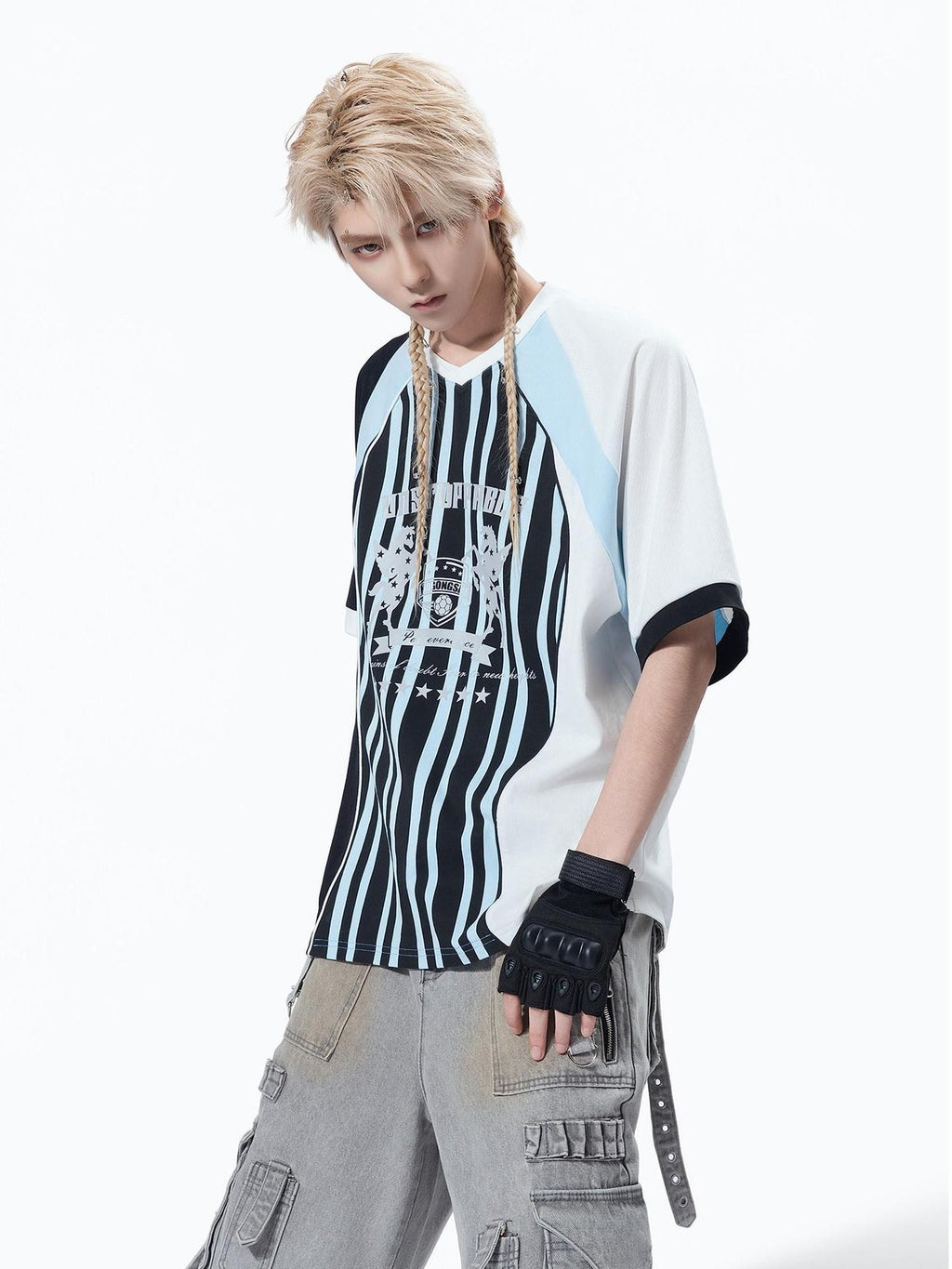 MOGONGSHE Retro Striped Raglan Colorblock Women's Jersey Short Sleeve T-shirts
