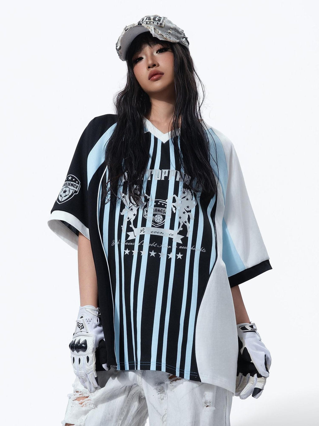 MOGONGSHE Retro Striped Raglan Colorblock Women's Jersey Short Sleeve T-shirts