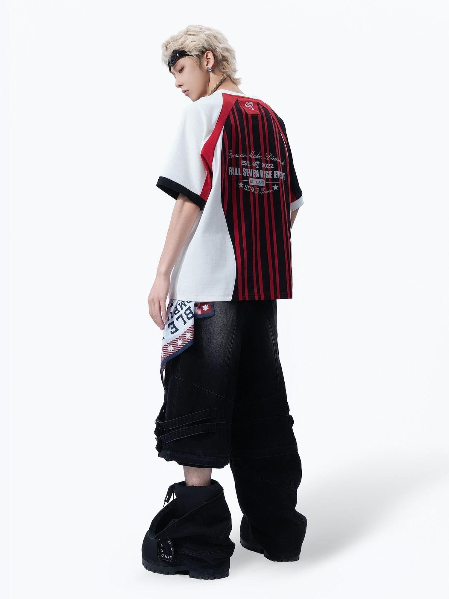 MOGONGSHE Retro Striped Raglan Colorblock Women's Jersey Short Sleeve T-shirts