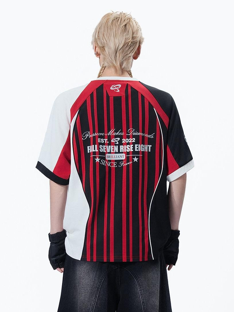 MOGONGSHE Retro Striped Raglan Colorblock Women's Jersey Short Sleeve T-shirts