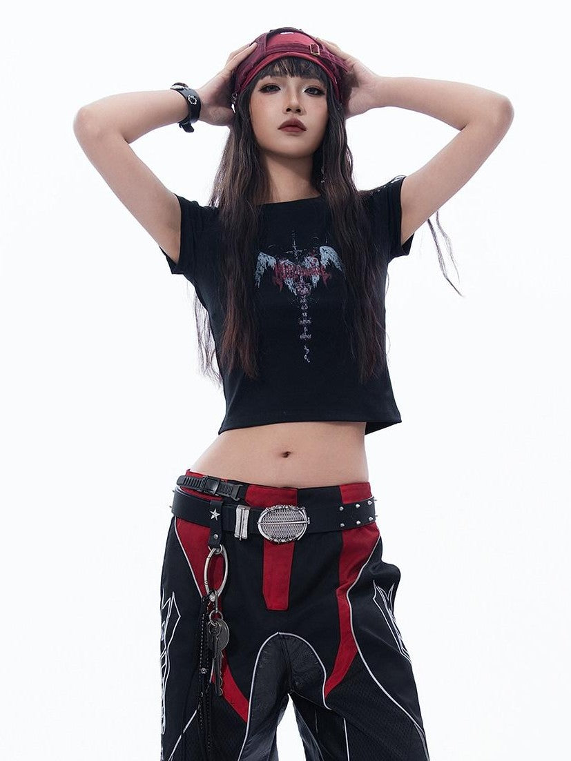 MOGONGSHE Sacred Heart Angel Dark Subculture Slim Fit Straight Shoulder Women's Crop Tops
