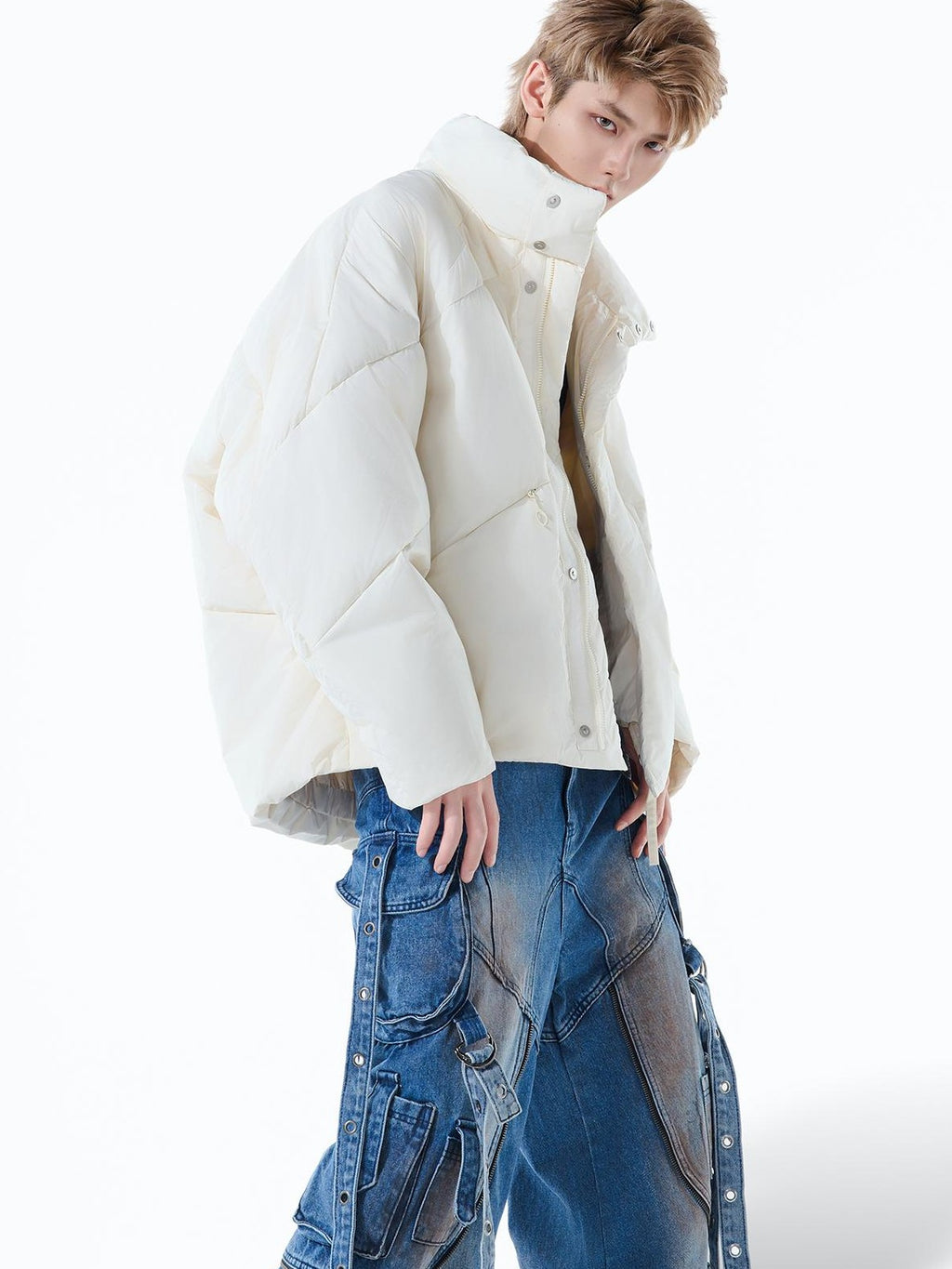 MOGONGSHE Stand Collar Loose 90 White Duck Down Women's Down Jackets