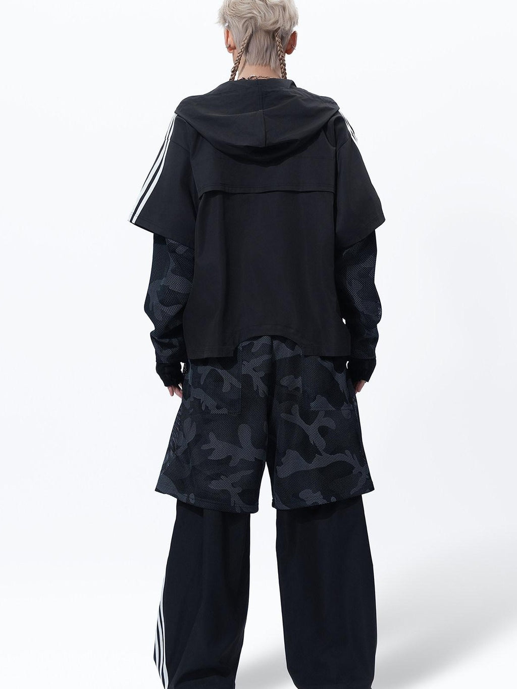 MOGONGSHE Streetwear Camouflage Striped Hooded Women's Three Piece Tracksuit Sets