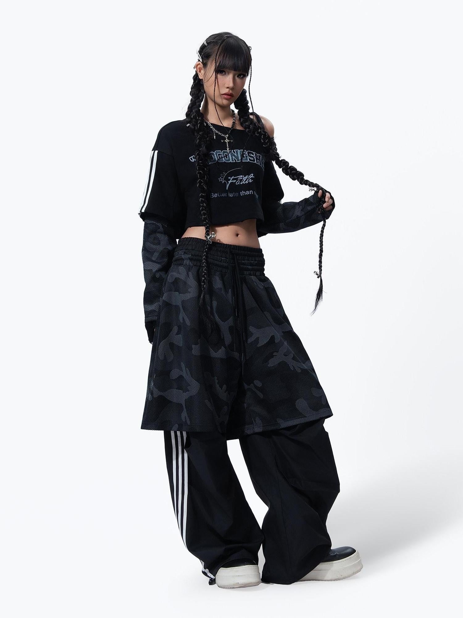 MOGONGSHE Streetwear Camouflage Striped Hooded Women's Three Piece Tracksuit Sets