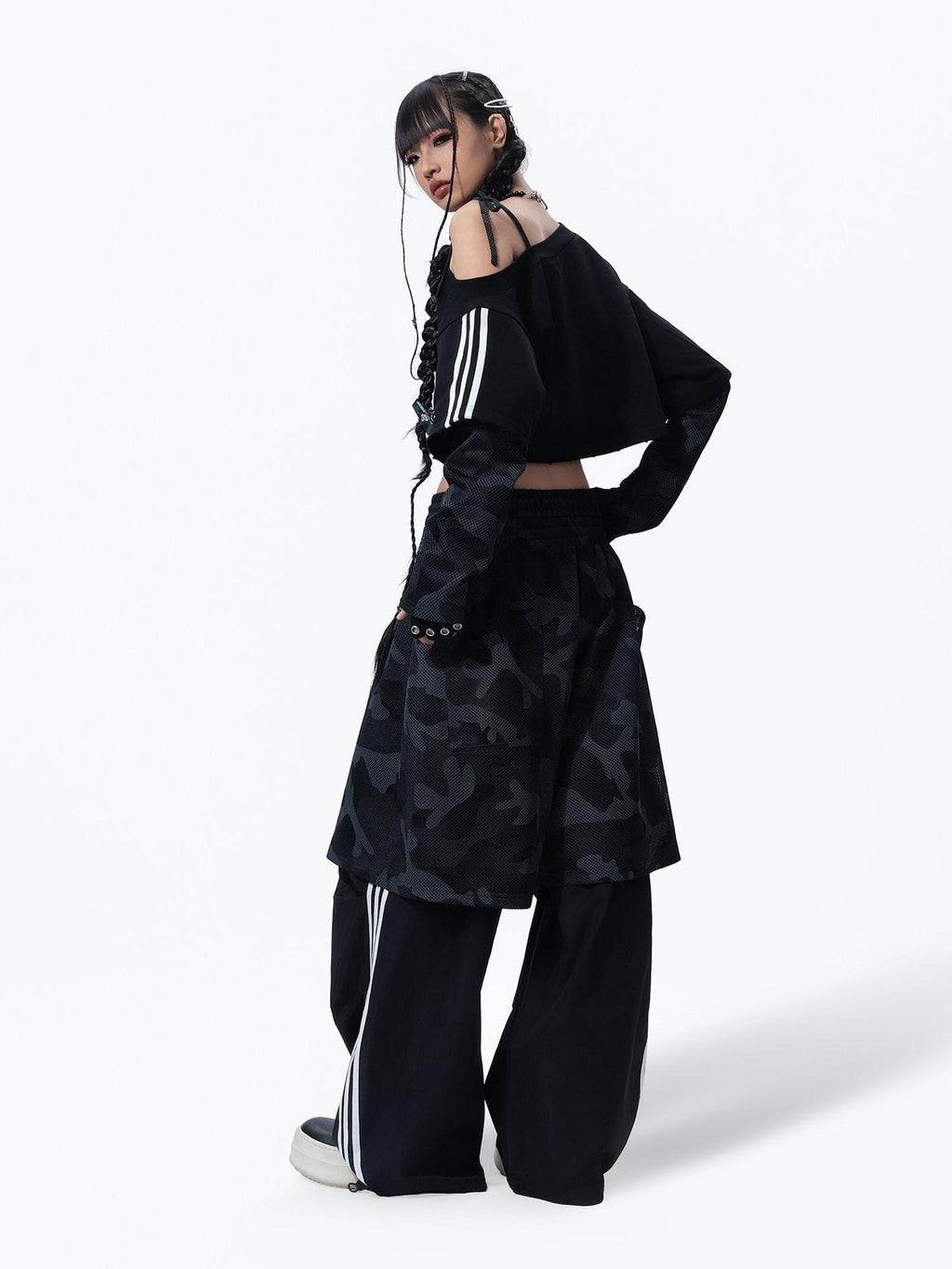 MOGONGSHE Streetwear Camouflage Striped Hooded Women's Three Piece Tracksuit Sets
