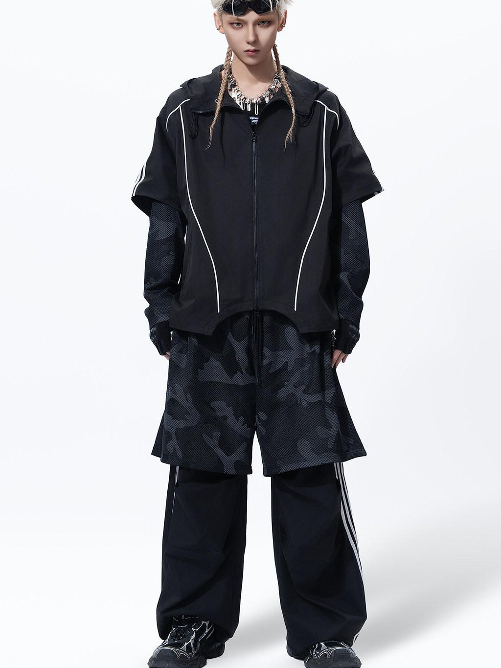 MOGONGSHE Streetwear Camouflage Striped Hooded Women's Three Piece Tracksuit Sets