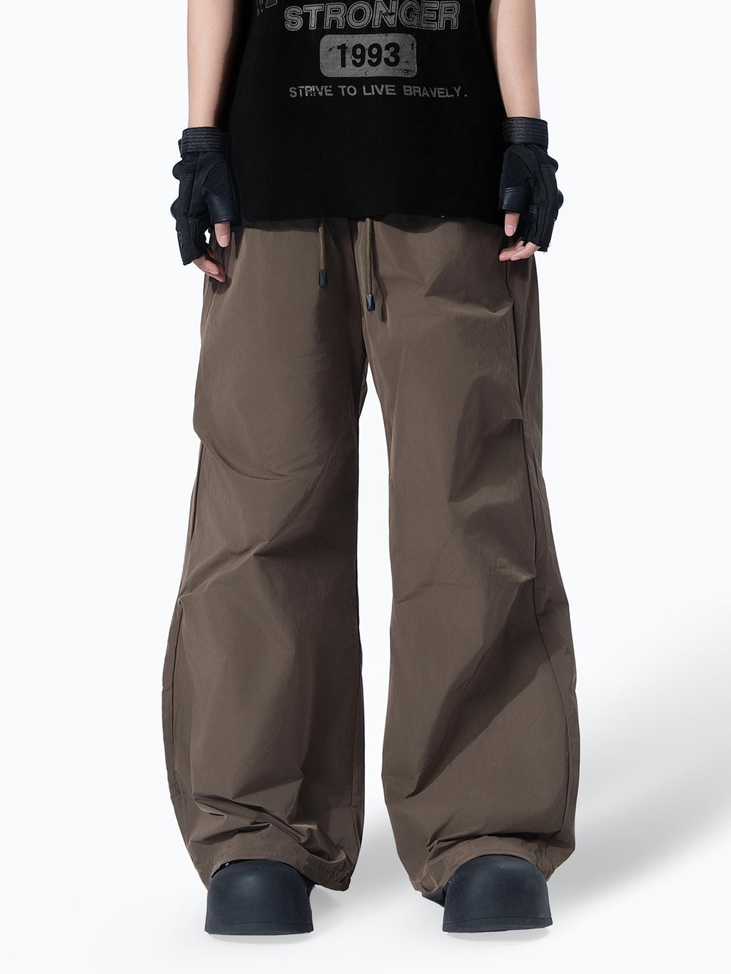 MOGONGSHE Techwear Structured Pleated Drawstring Women's Polyester Wide-leg Pants