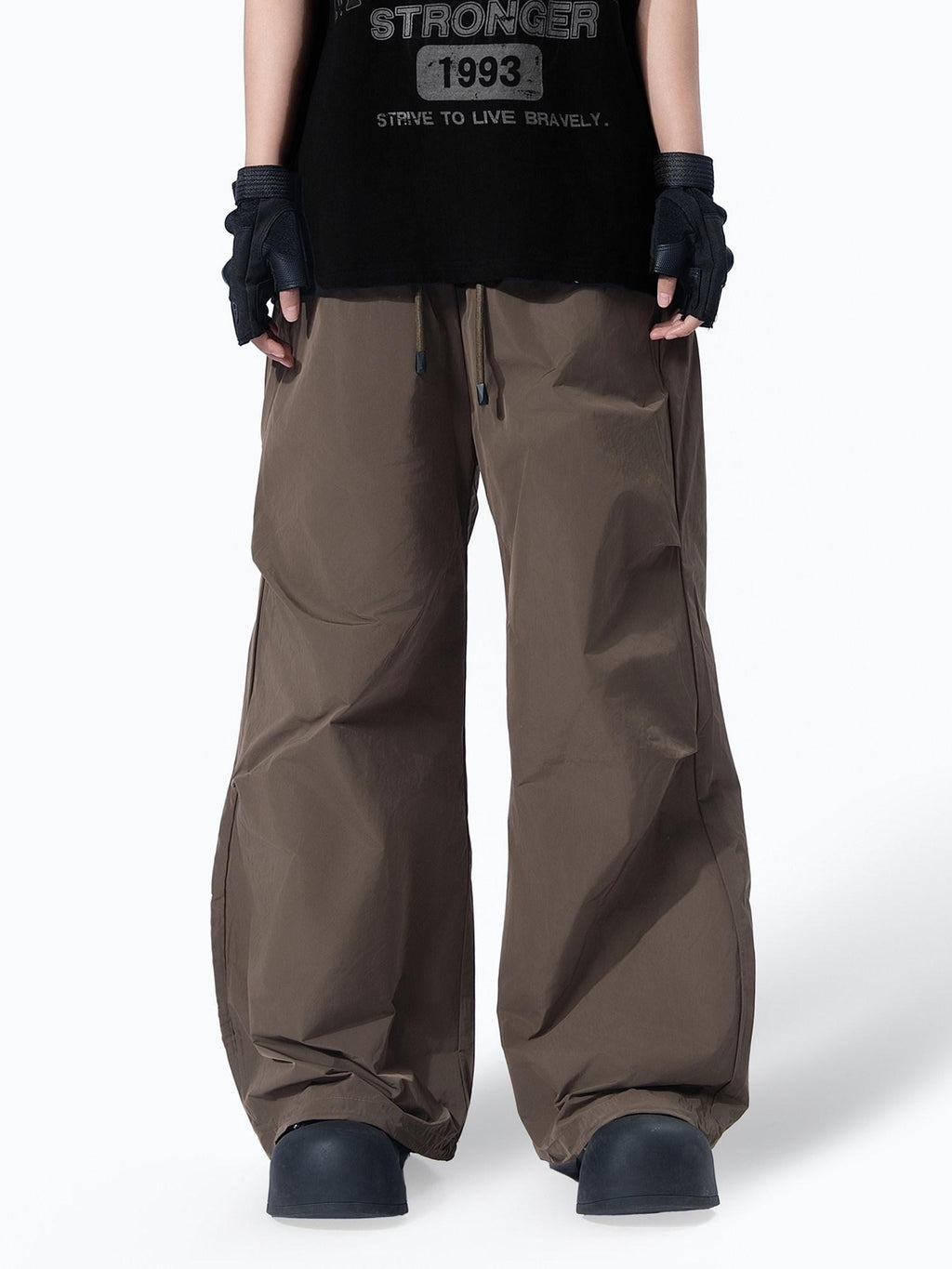 MOGONGSHE Techwear Three Dimensional Cut Drawstring Street Women's Wide-leg Pants