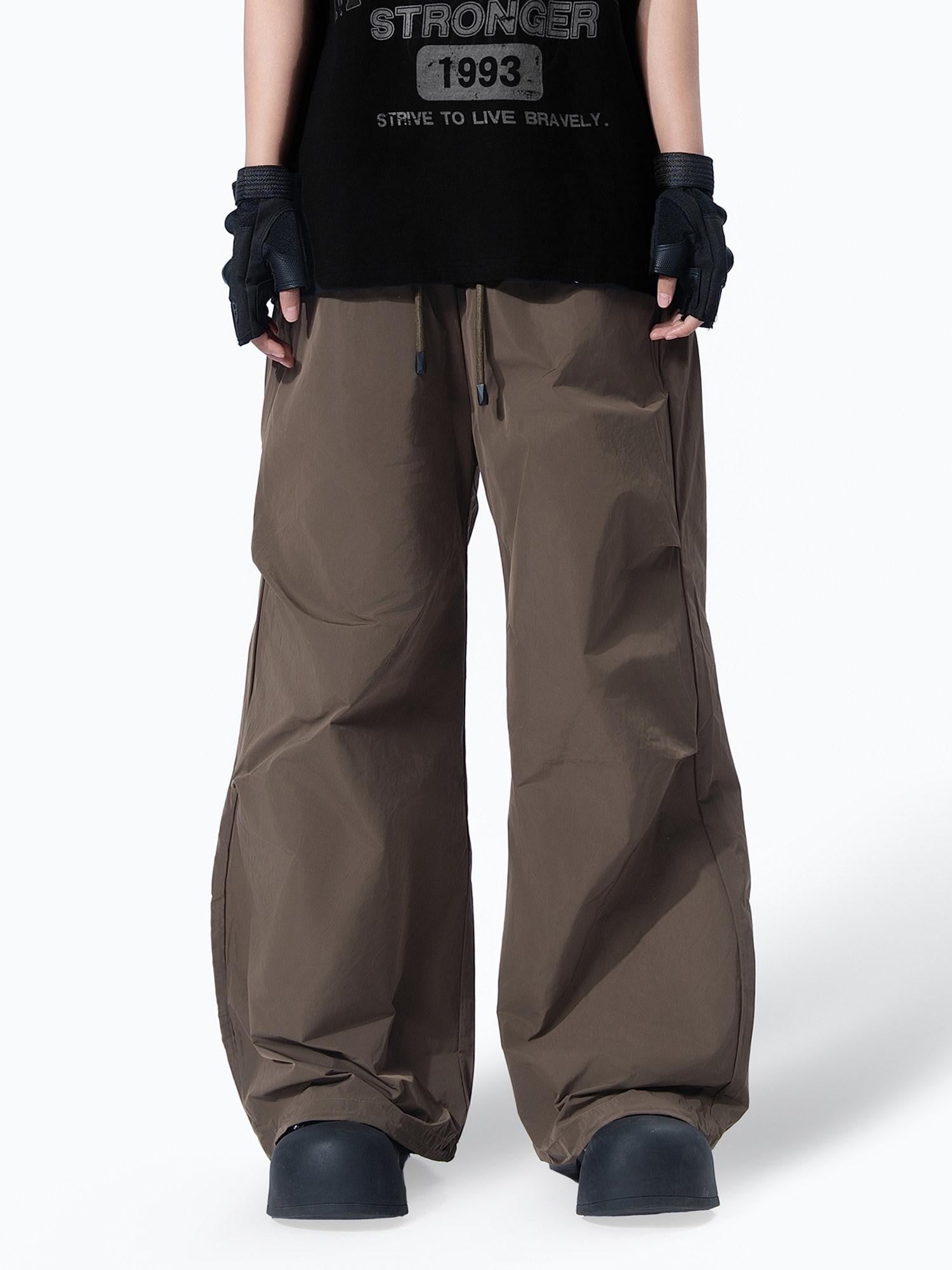 MOGONGSHE Techwear Three Dimensional Cut Drawstring Street Women's Wide-leg Pants