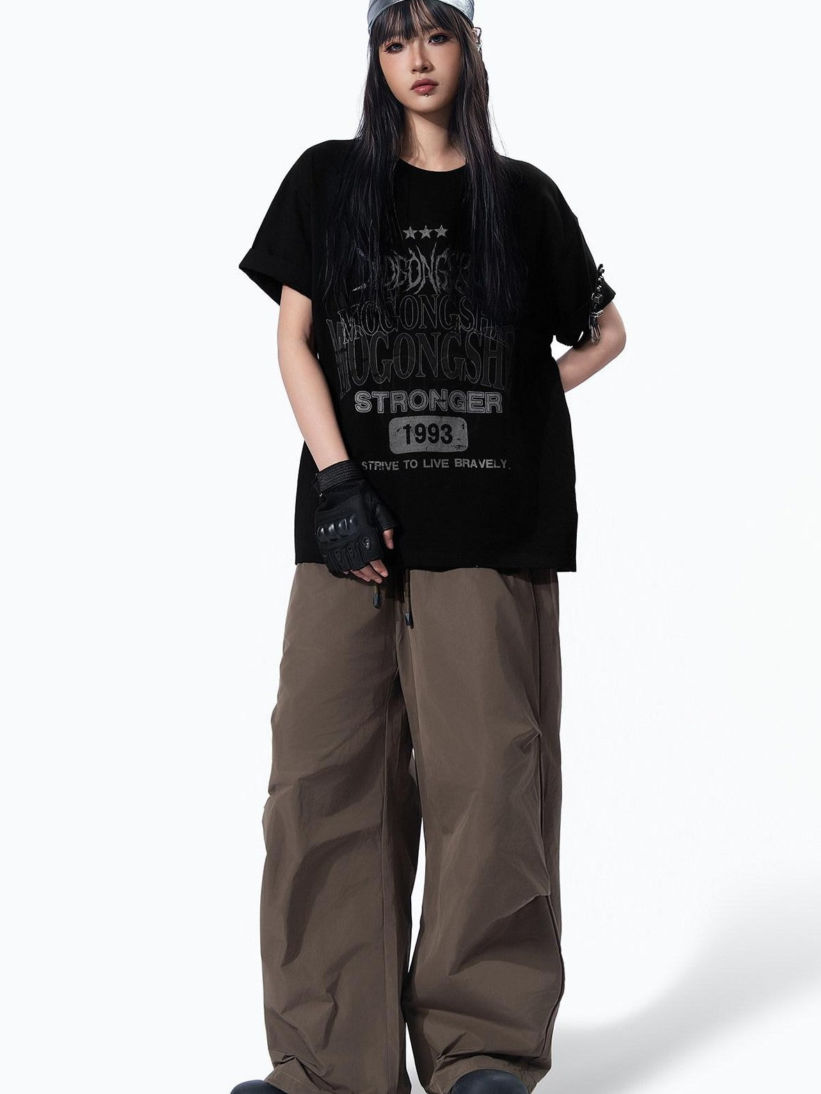 MOGONGSHE Techwear Three Dimensional Cut Drawstring Street Women's Wide-leg Pants
