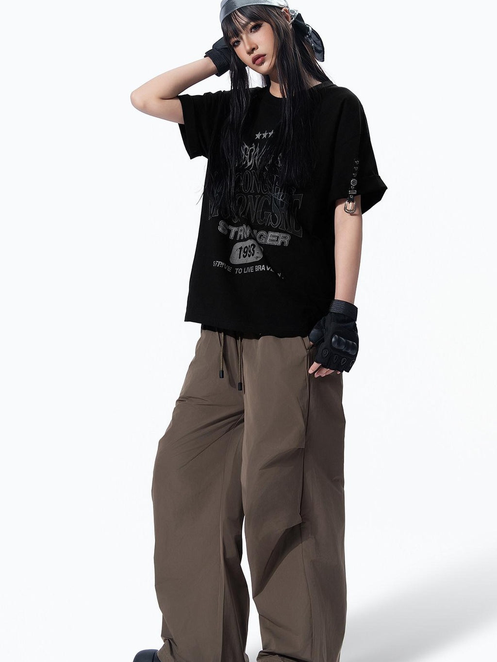 MOGONGSHE Techwear Three Dimensional Cut Drawstring Street Women's Wide-leg Pants