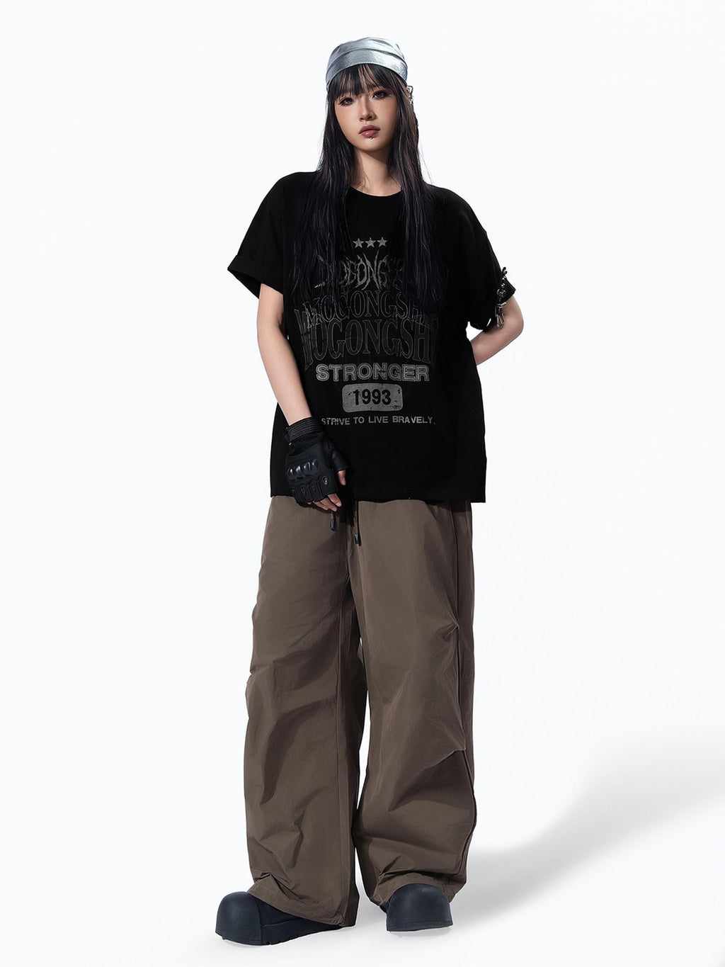 MOGONGSHE Techwear Three Dimensional Cut Drawstring Street Women's Wide-leg Pants