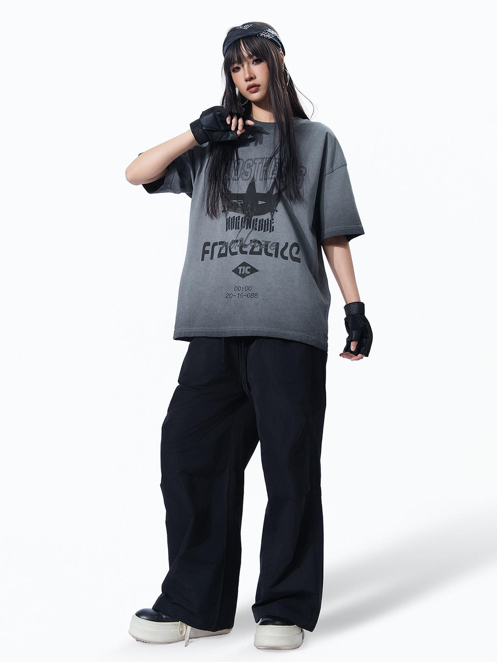 MOGONGSHE Techwear Three Dimensional Cut Drawstring Street Women's Wide-leg Pants