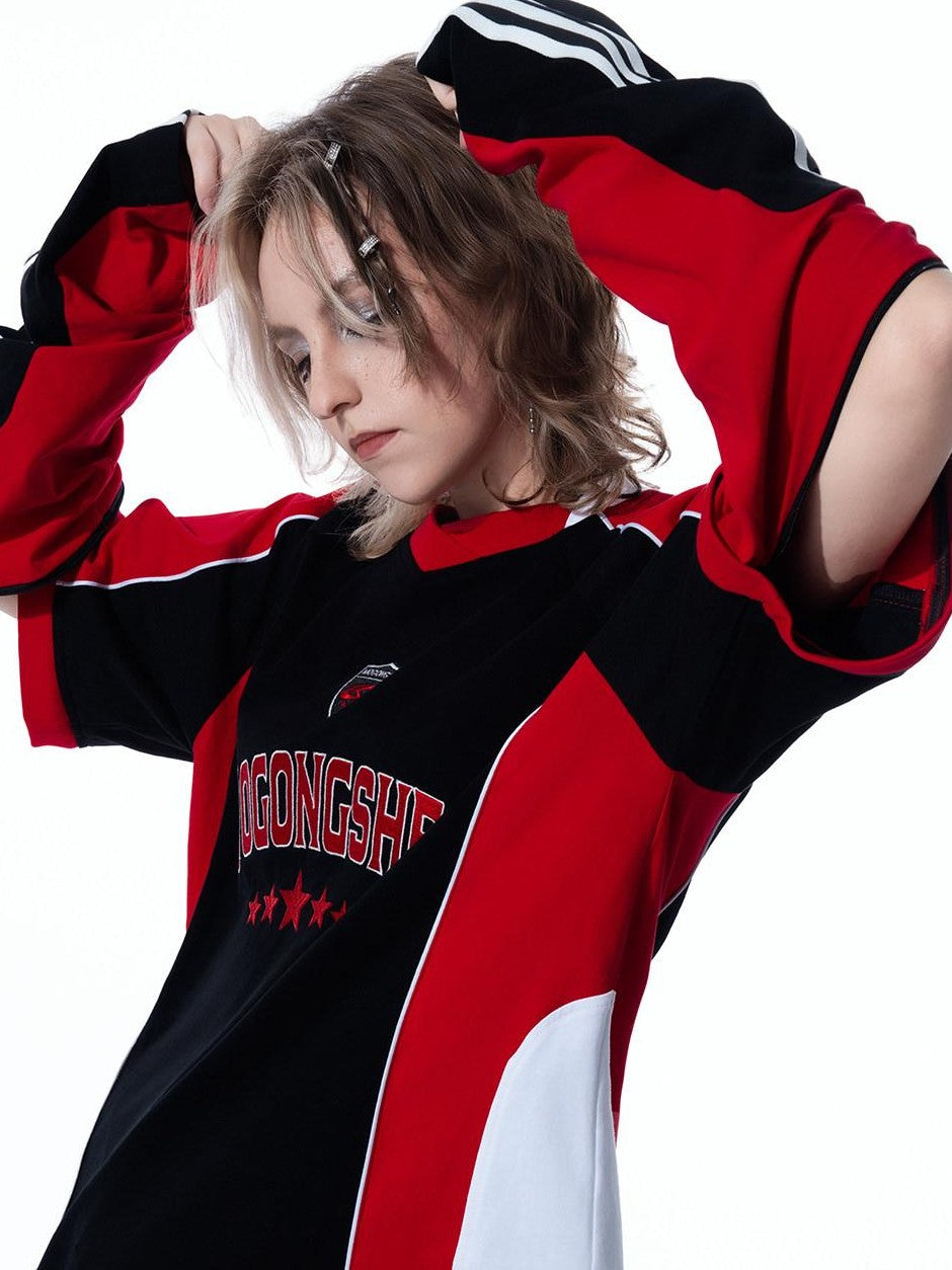 MOGONGSHE Vintage Biker Patchwork Embroidered Detachable Women's Long Sleeve T-shirts