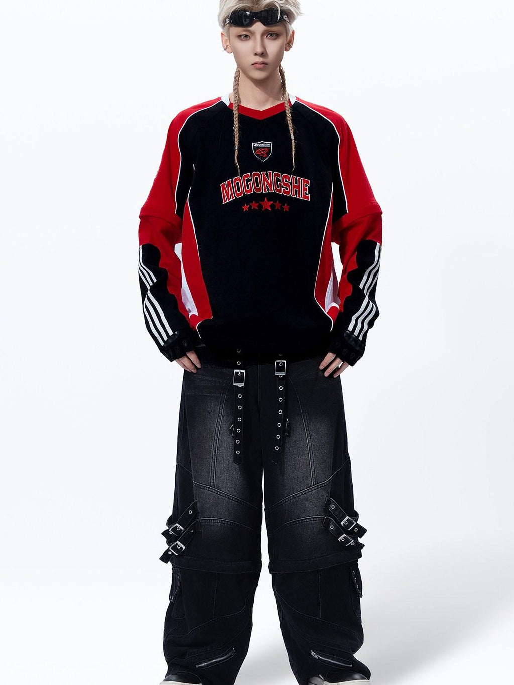 MOGONGSHE Vintage Biker Patchwork Embroidered Detachable Women's Long Sleeve T-shirts