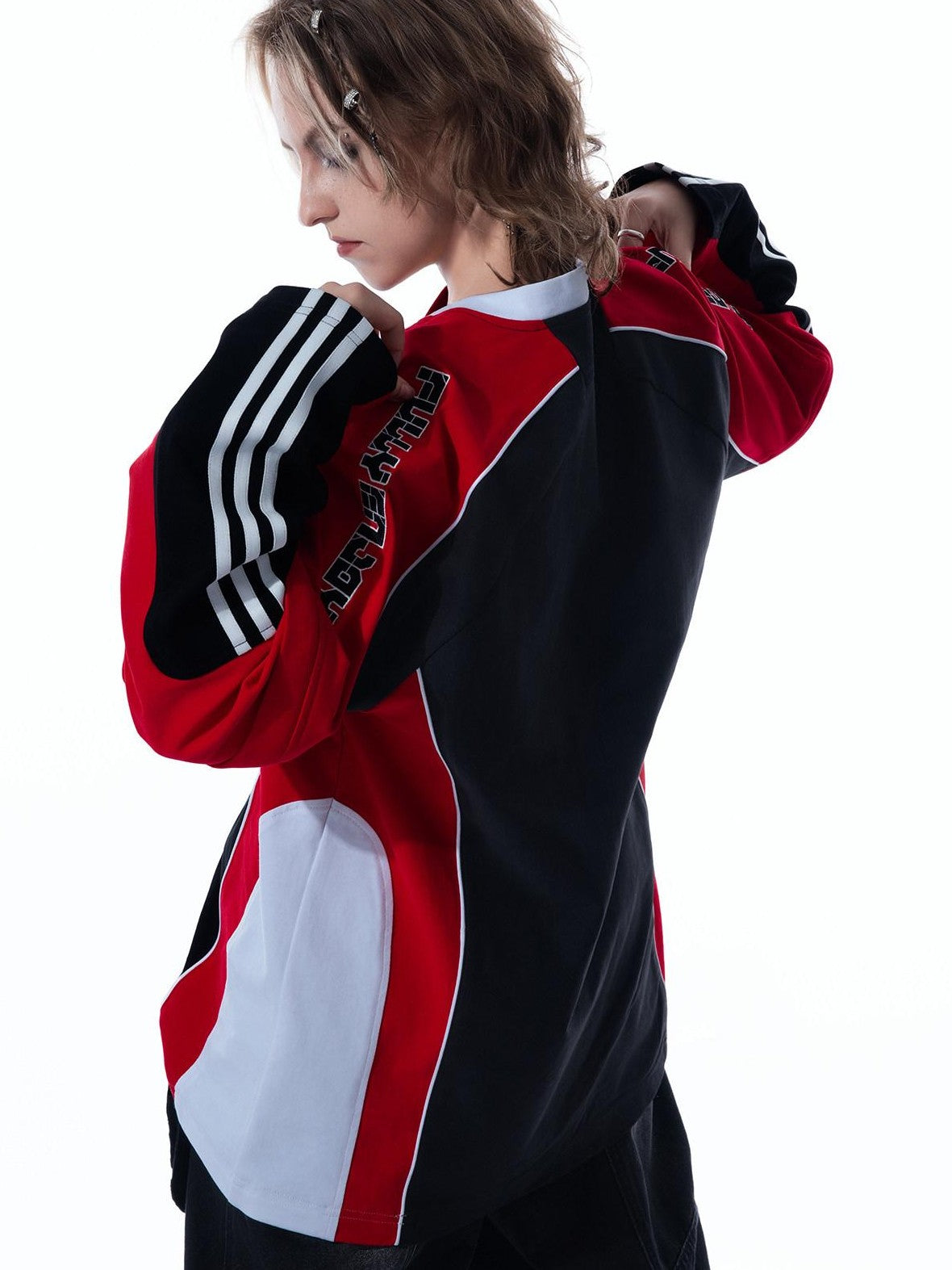 MOGONGSHE Vintage Biker Patchwork Embroidered Detachable Women's Long Sleeve T-shirts