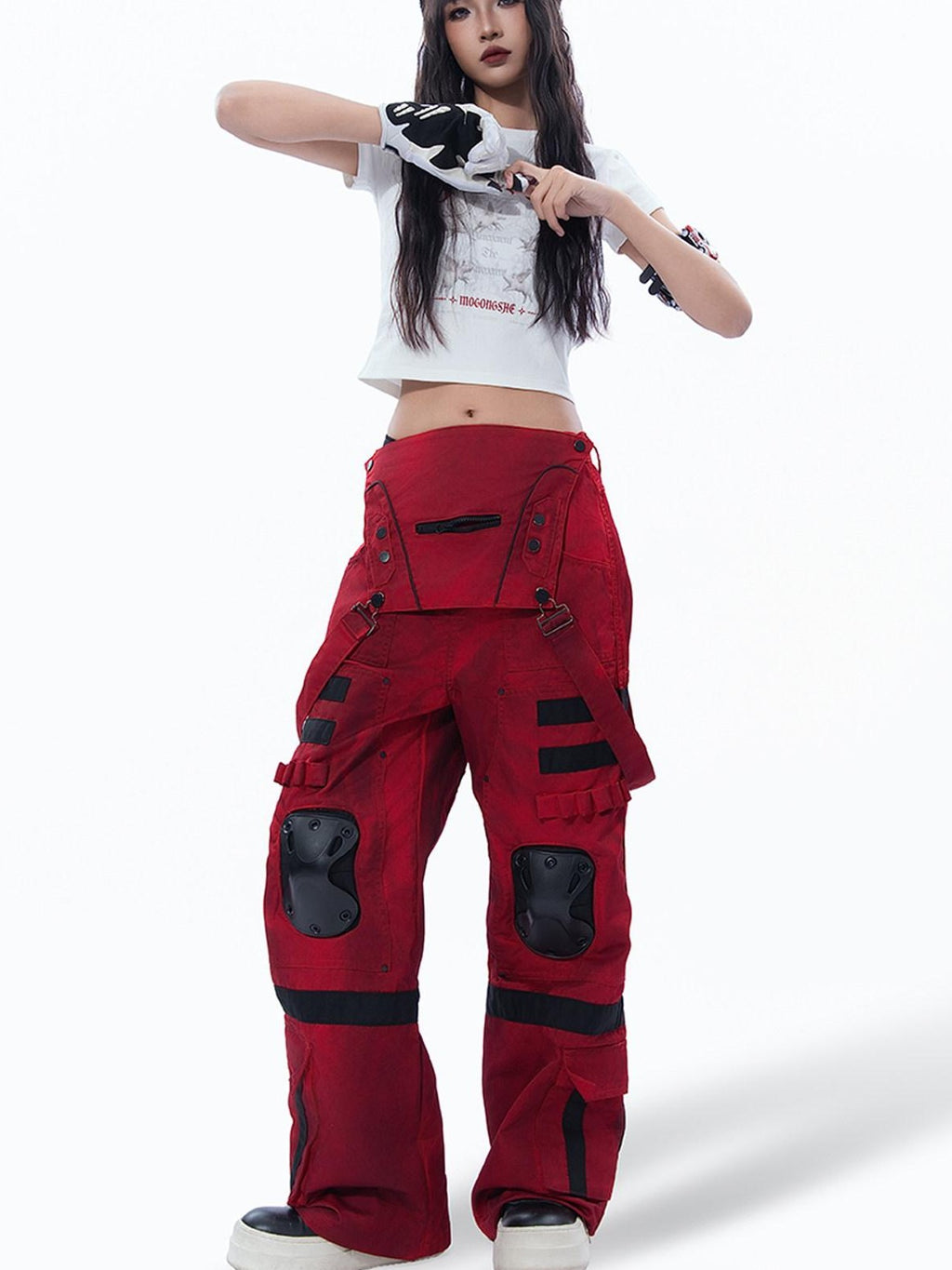 MOGONGSHE Vintage Distressed Angel Pig Print Slim Fit Sweet Edgy Women's Crop Tops