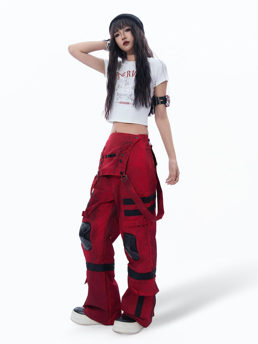 MOGONGSHE Vintage Distressed Angel Pig Print Slim Fit Sweet Edgy Women's Crop Tops