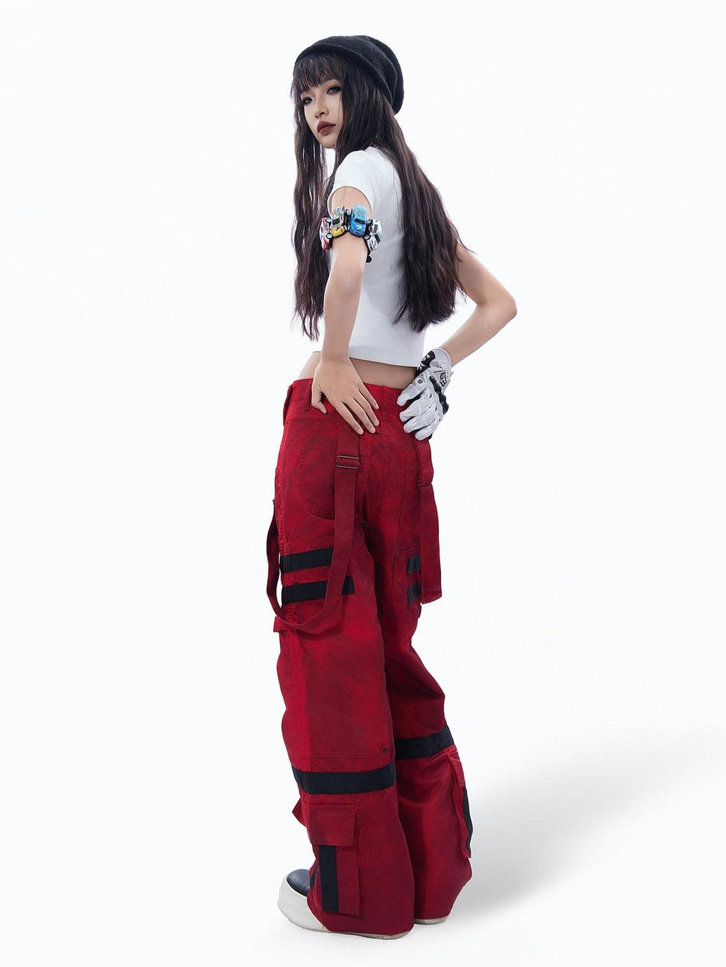 MOGONGSHE Vintage Distressed Angel Pig Print Slim Fit Sweet Edgy Women's Crop Tops