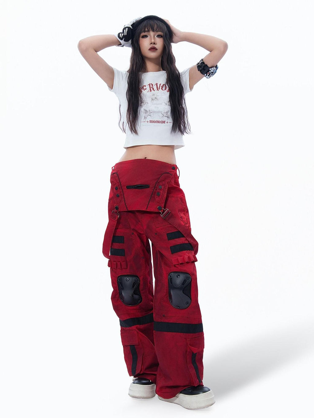 MOGONGSHE Vintage Distressed Angel Pig Print Slim Fit Sweet Edgy Women's Crop Tops