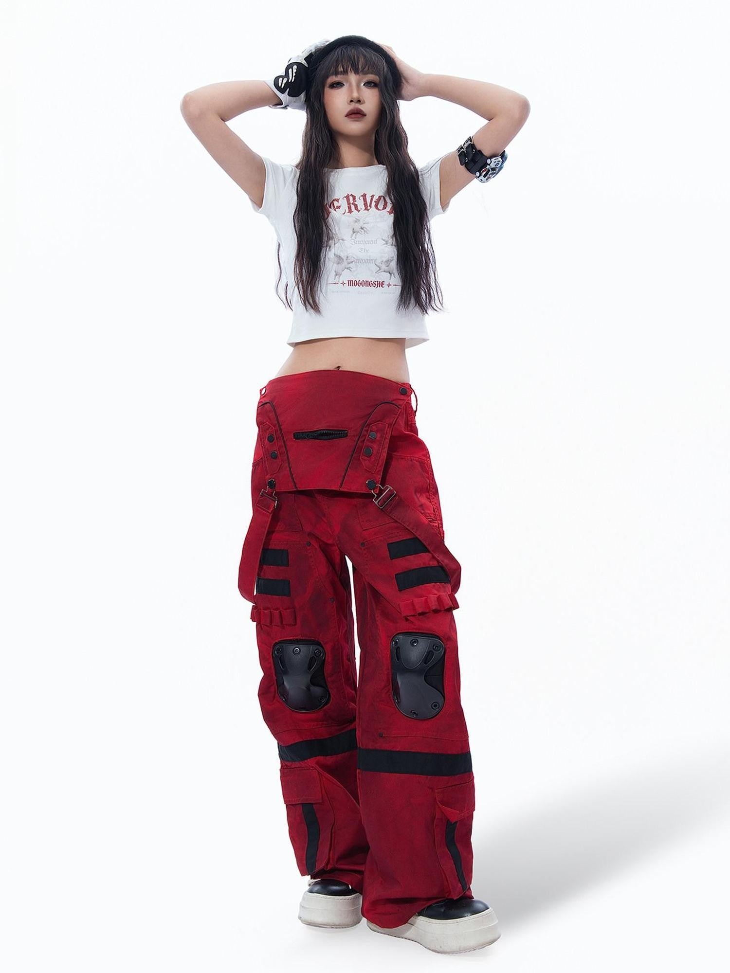 MOGONGSHE Vintage Distressed Angel Pig Print Slim Fit Sweet Edgy Women's Crop Tops