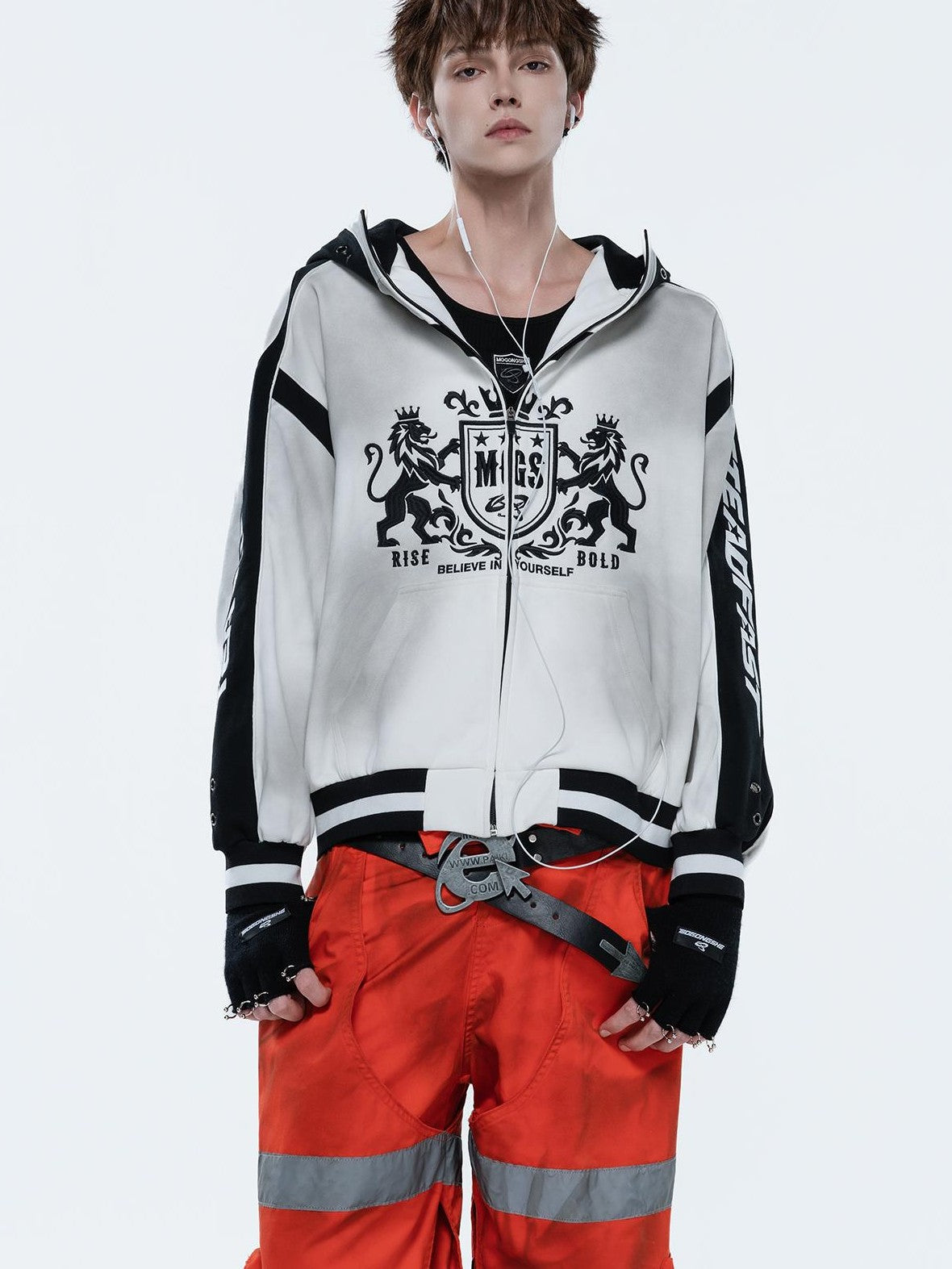 MOGONGSHE Vintage Distressed Embroidered Cotton Women's Zip-up Hoodies